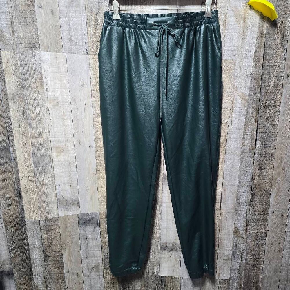 21 Saints Hunter Green Faux Vegan Leather Joggers Pants Large Fall Gorpcore